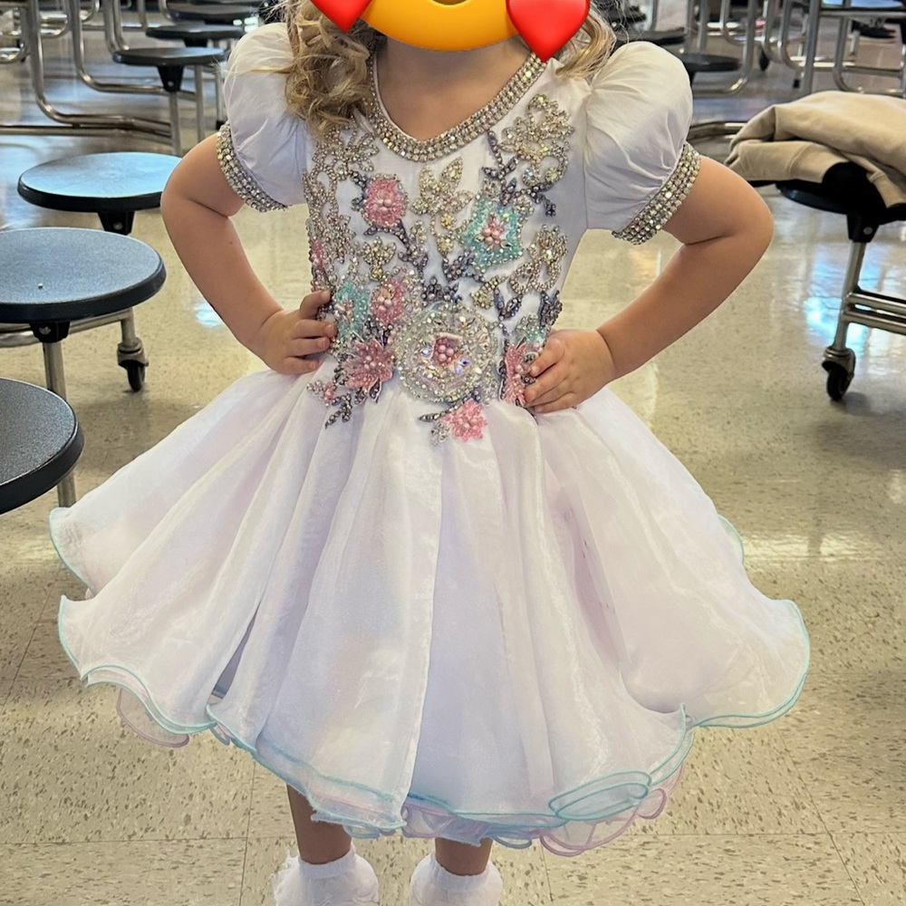 Elegant White and Pink Kids Pageant Dress 3/4T